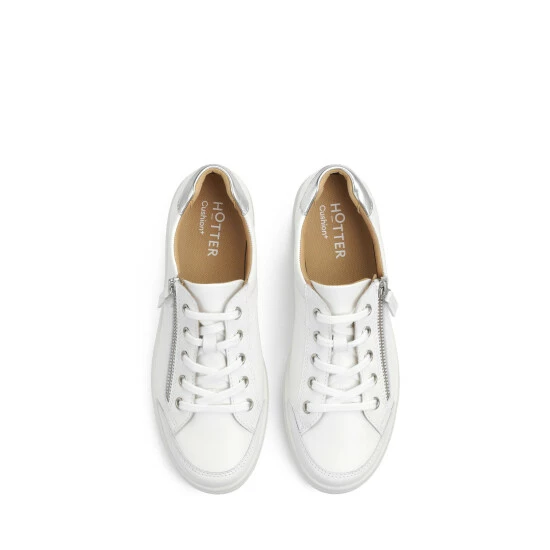 Hotter Wide Fit White Chase II Lace-Up/Zip Deck Shoes 3 Hotter Wide Fit White Chase II Lace-Up/Zip Deck Shoes - Image 3