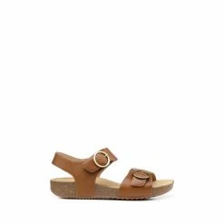 Hotter Brown Tourist Buckle-Fastening Cork Wedge Sandals