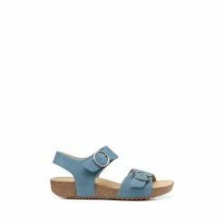 Hotter Blue Tourist Cork Wedge Buckle-Fastening Sandals