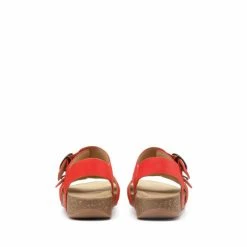 Hotter Red Tourist Buckle-Fastening Cork Wedge Sandals -Hotter Shop unnamed file 2016