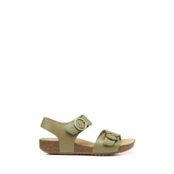 Hotter Green Tourist Extra Wide Buckle-Fastening Cork Wedge Sandals
