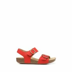 Hotter Red Tourist Wide Fit Buckle-Fastening Cork Wedge Sandals