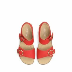 Hotter Red Tourist Wide Fit Buckle-Fastening Cork Wedge Sandals -Hotter Shop unnamed file 2041